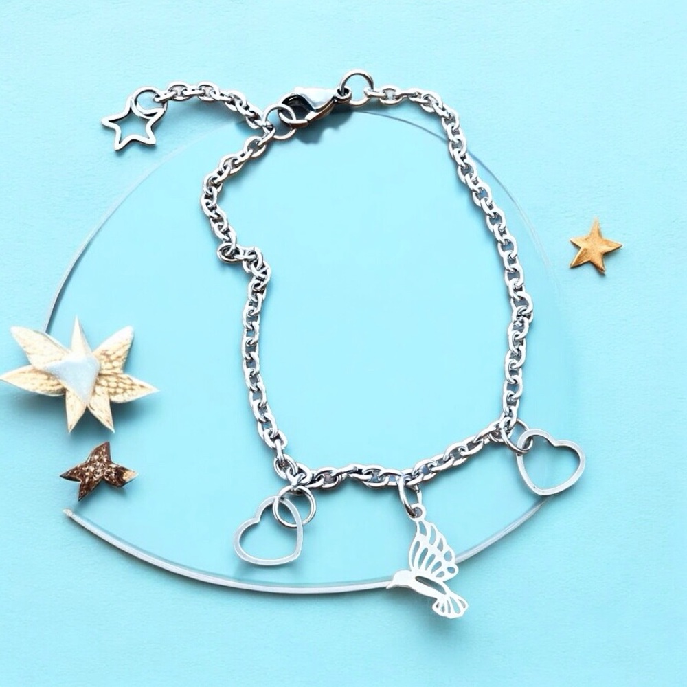 🆕 Hummingbird Hearts and Stars Anklet Stainless Steel